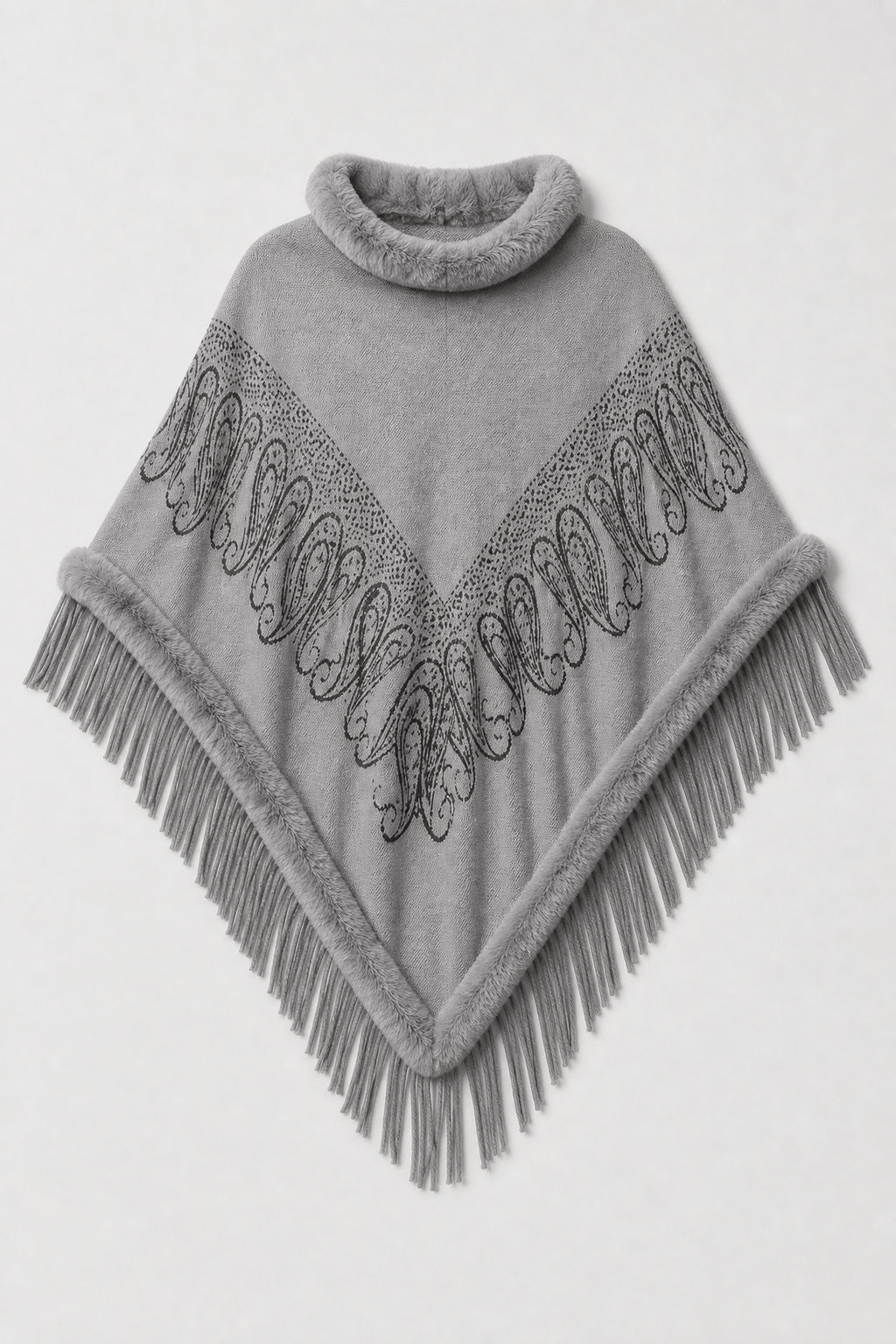 Poncho Pull Femme Franges Gris