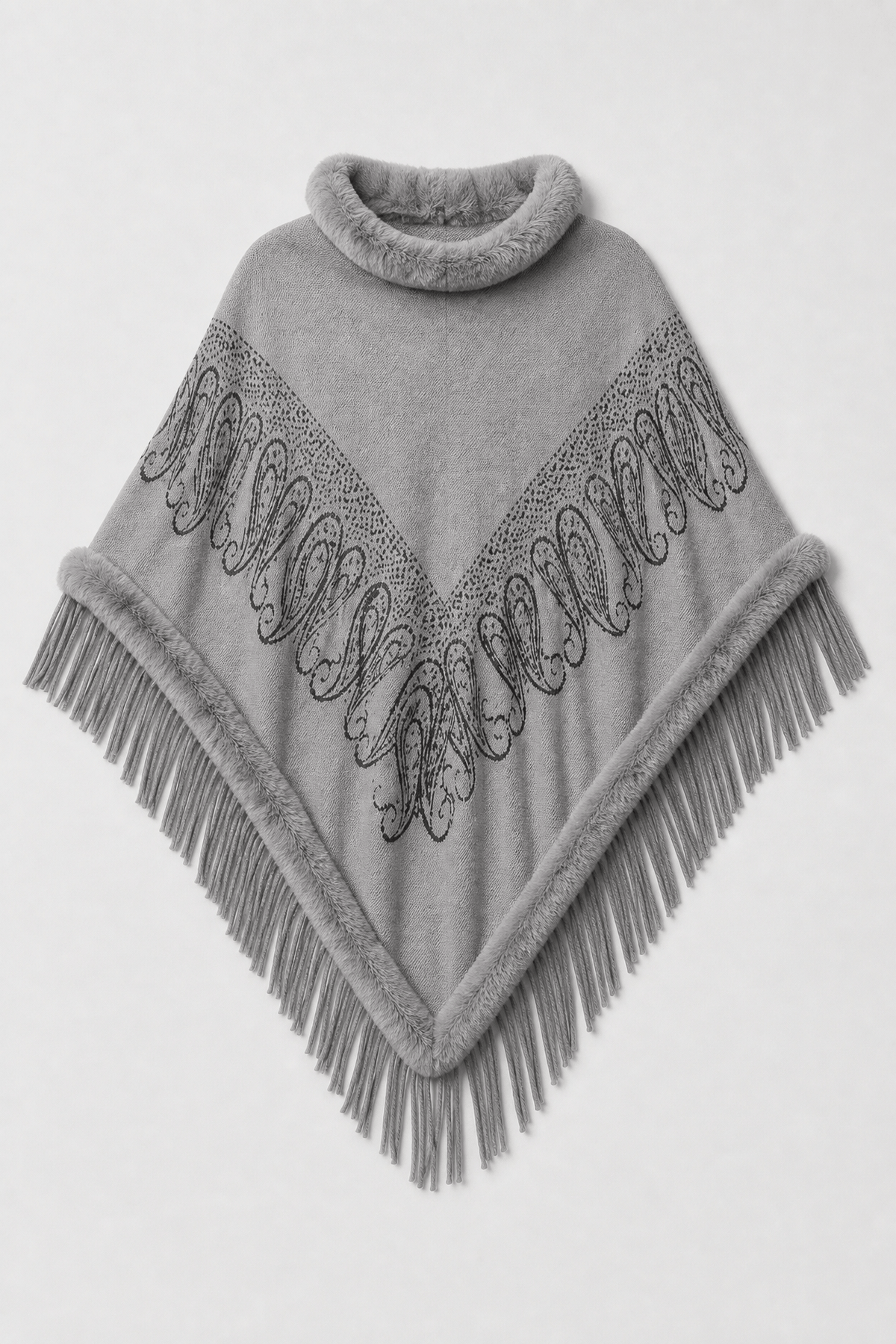 Poncho Pull Femme Franges Gris