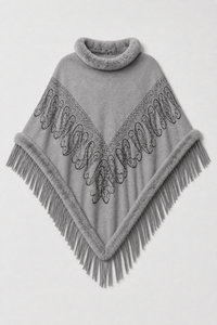 Poncho Pull Femme Franges Gris