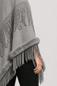 Poncho Pull Femme Franges Gris